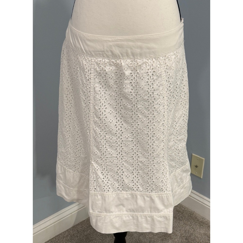 VTG Oscar de la Renta Size 8 White Eyelet Lace A-Line Skirt Coastal Grandmother